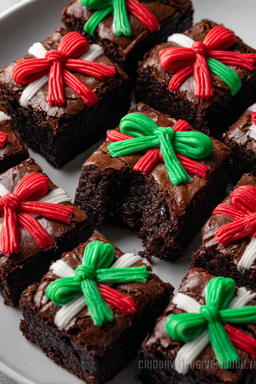 Chocolate brownies with candy ribbons