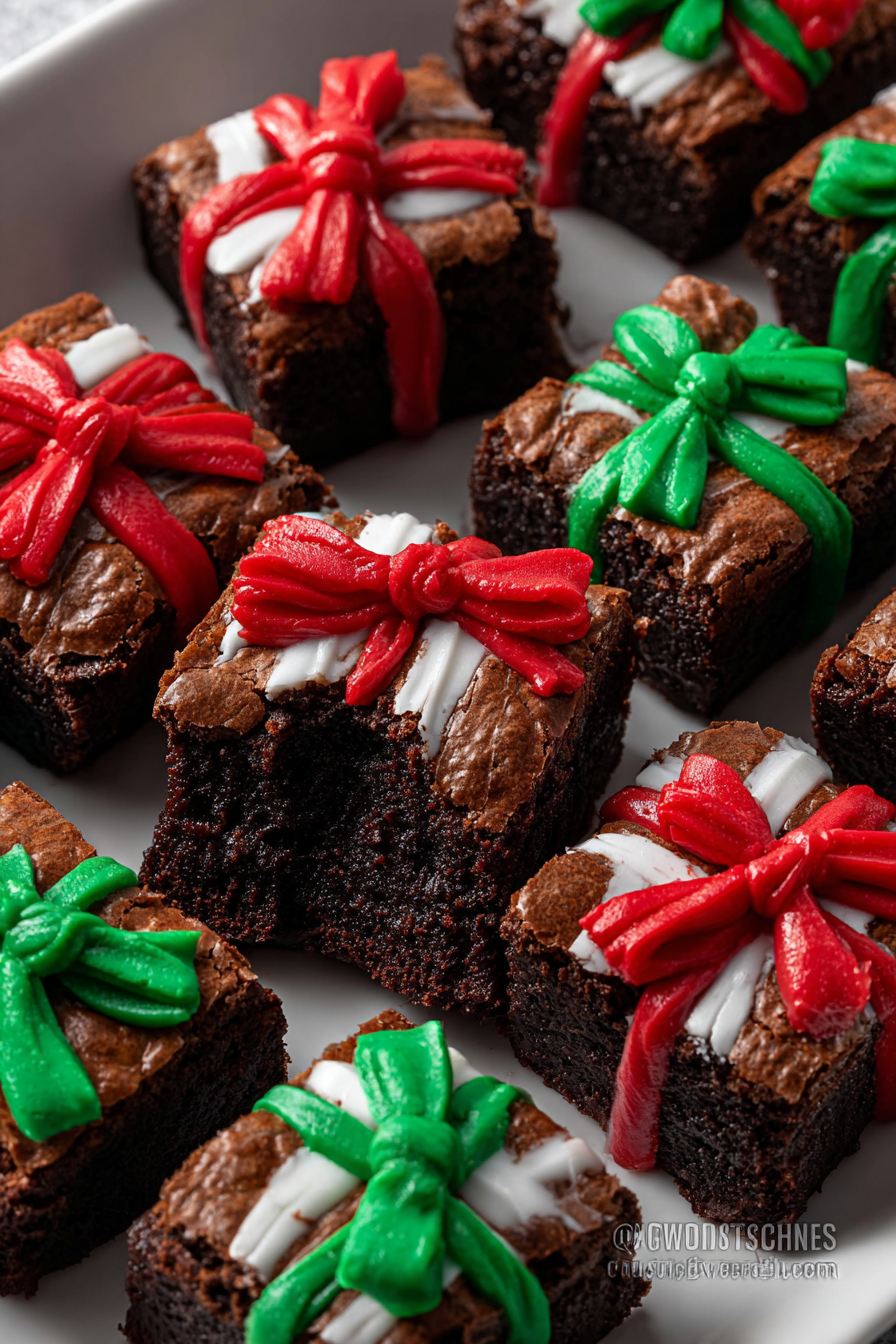 Decorated brownie squares with bows
