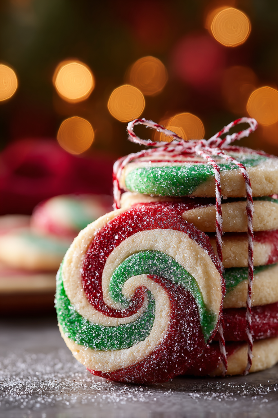Baked pinwheel cookies arranged on a plate