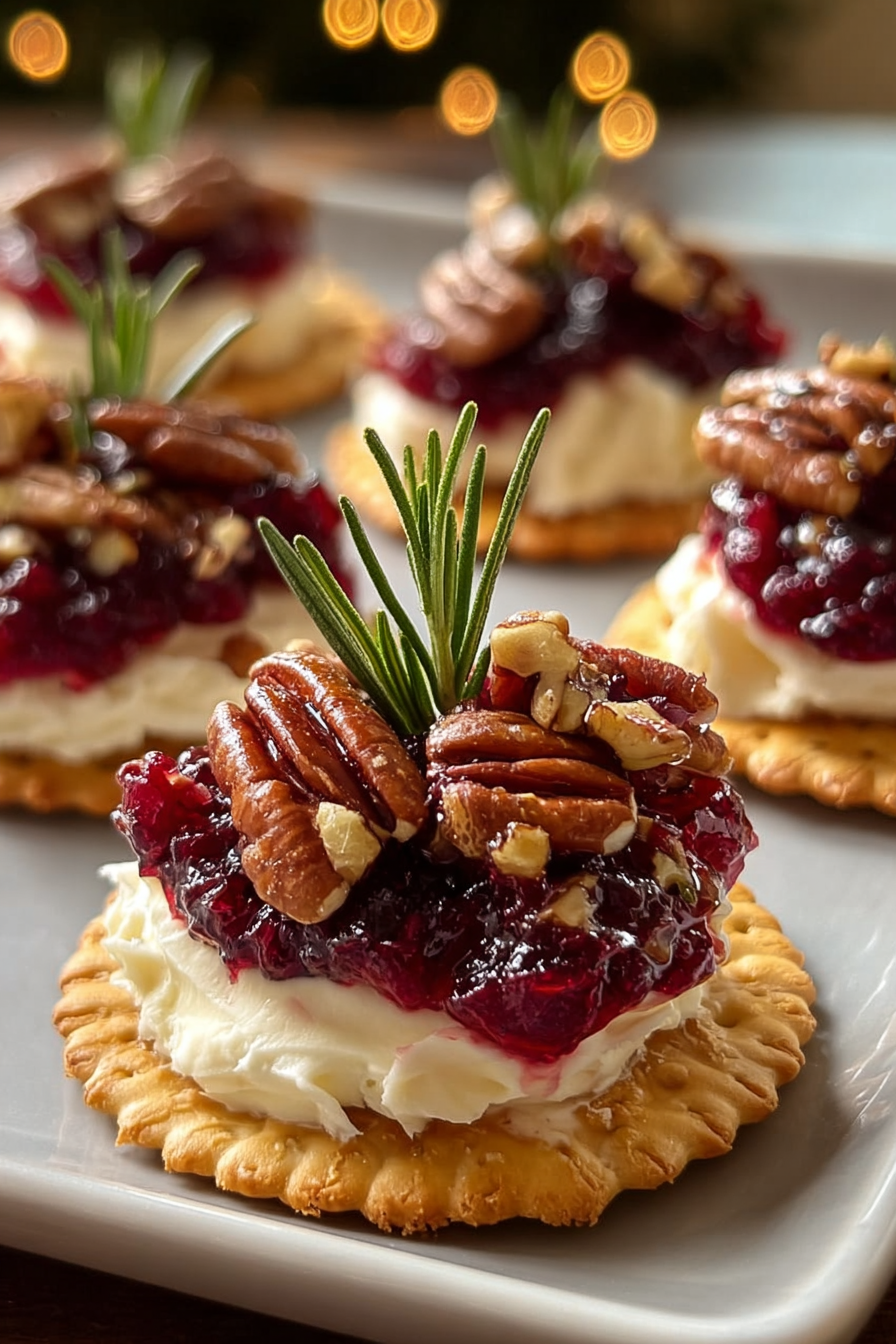 Cranberry pecan crostini on serving board