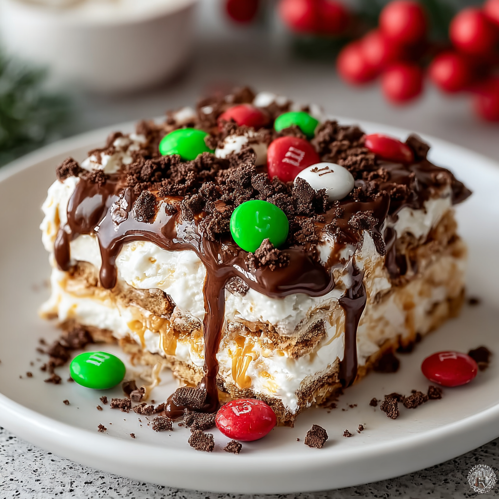 Close up of creamy layered cookie dessert