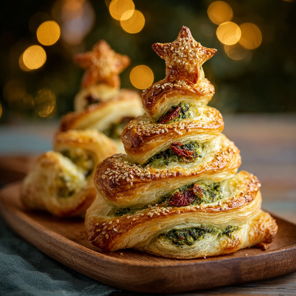 Close up of cheesy twisted puff pastry branch