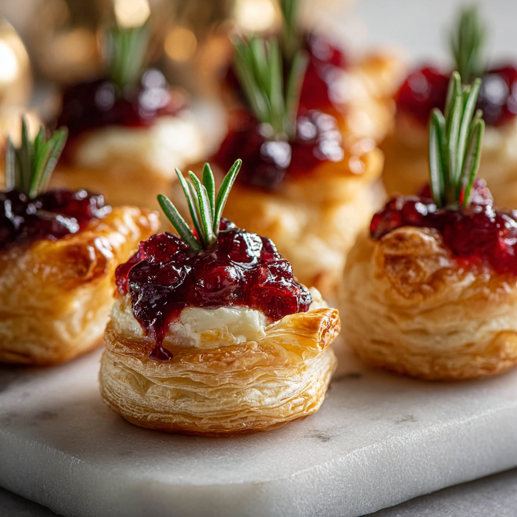 Tray of baked mini cranberry brie bites