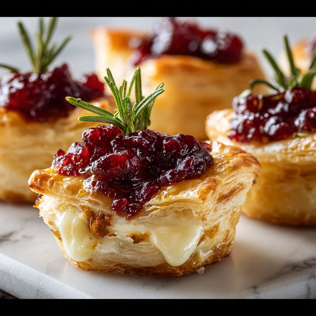 Close-up of a single bite showing brie and cranberry