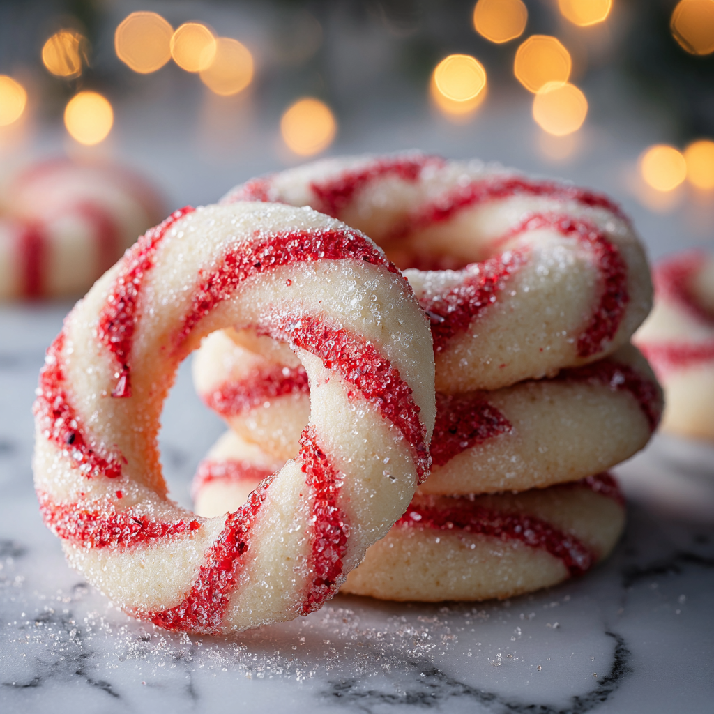 Two trays of candy cane cookies cooling on racks