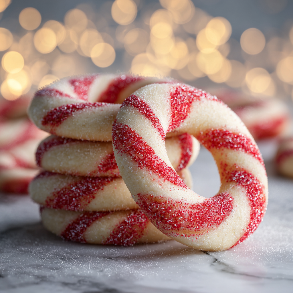 Close-up of twisted candy cane cookie detail