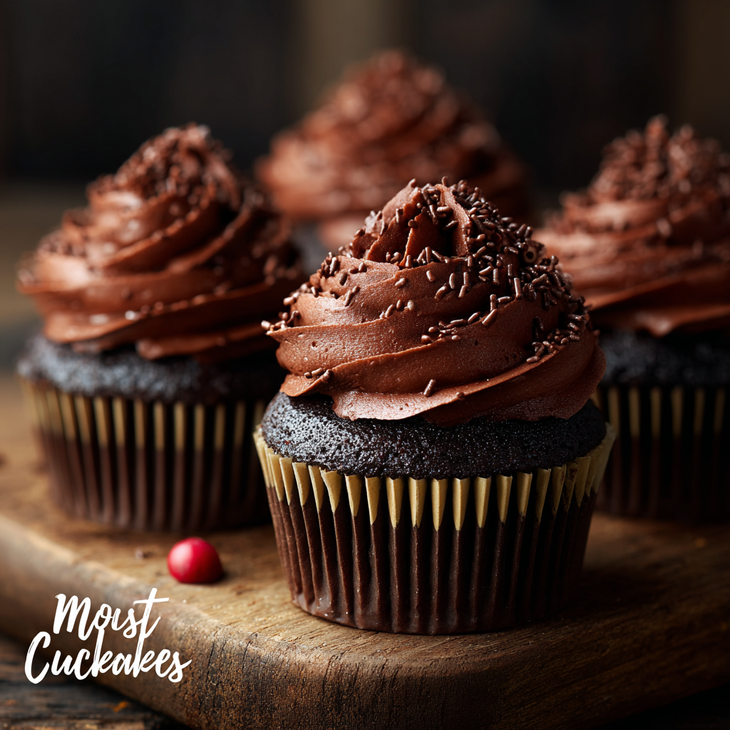 Moist chocolate cupcake with chocolate buttercream