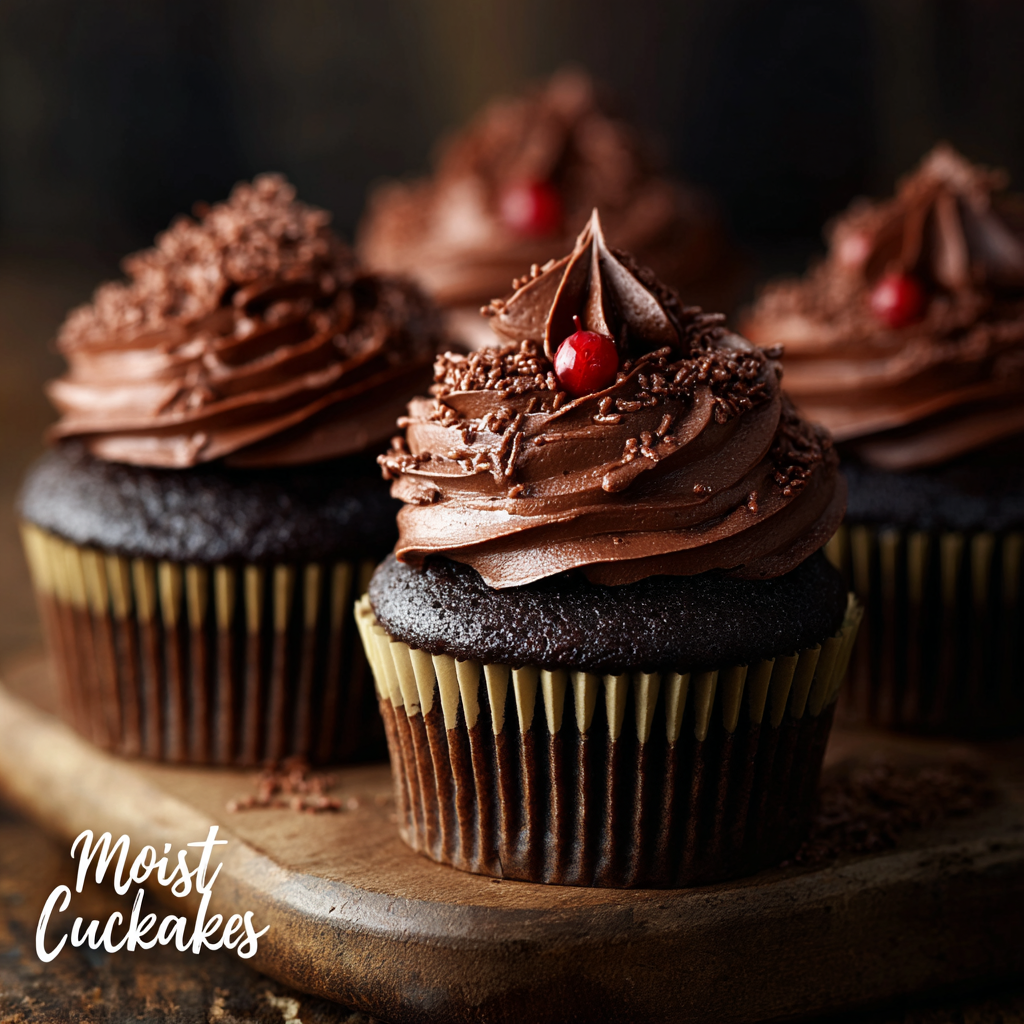 Tray of frosted chocolate cupcakes
