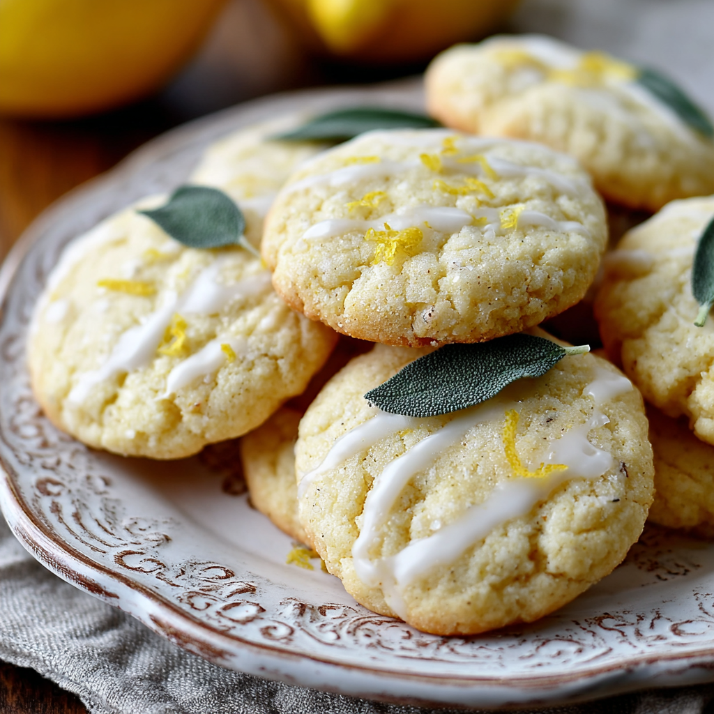 Lemon glazed ricotta cookies on a serving plate