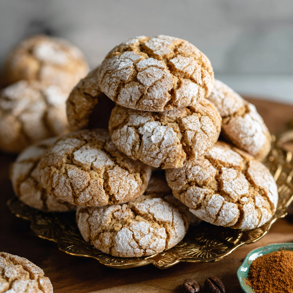 Cinnamon Coffee Crinkle Cookies cooling on a rack