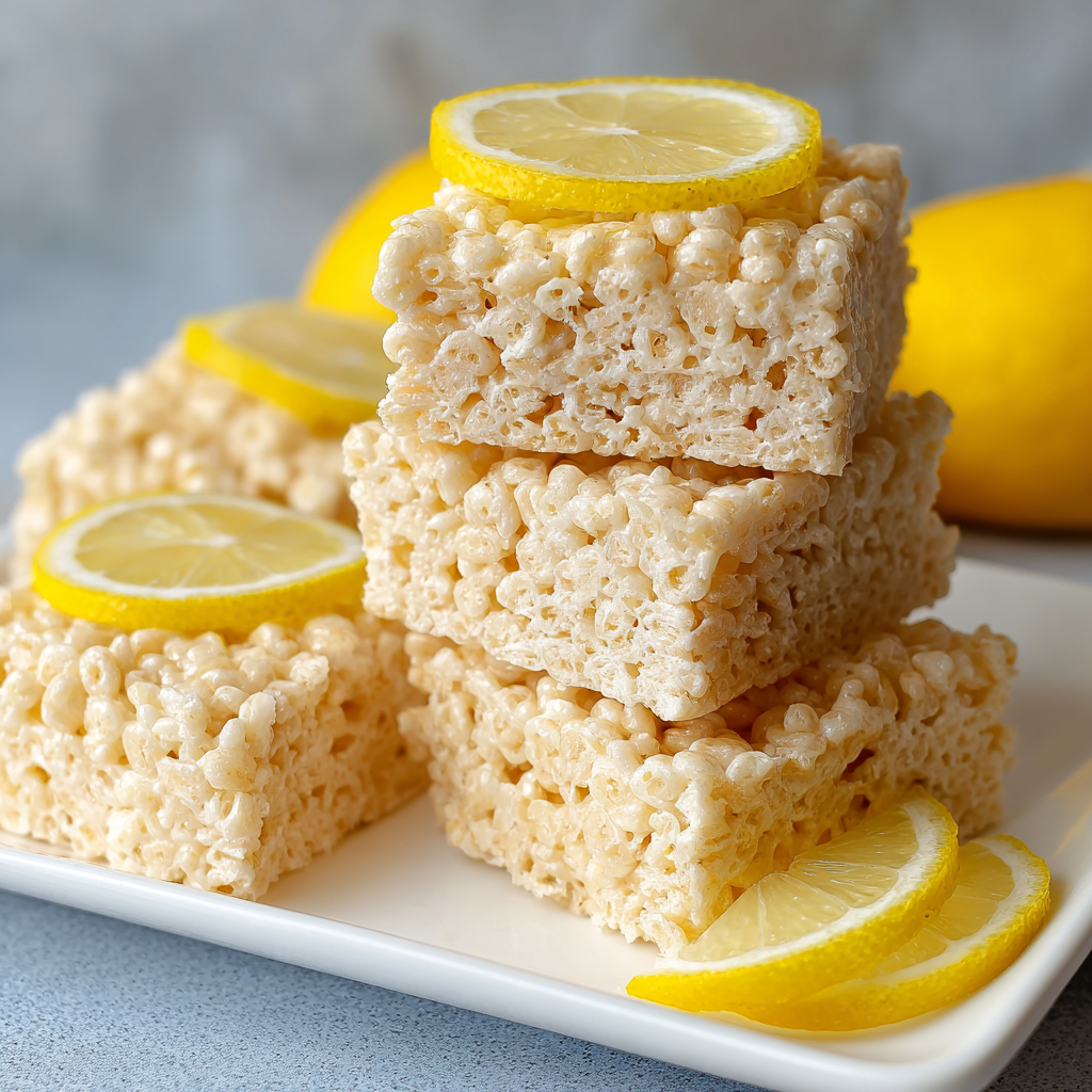 Lemon Rice Krispy Treats freshly drizzled with white chocolate