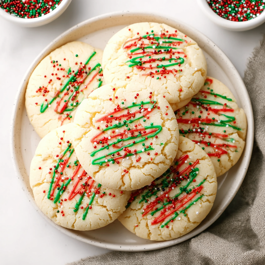 Tray of Christmas shortbread cookies with sprinkles