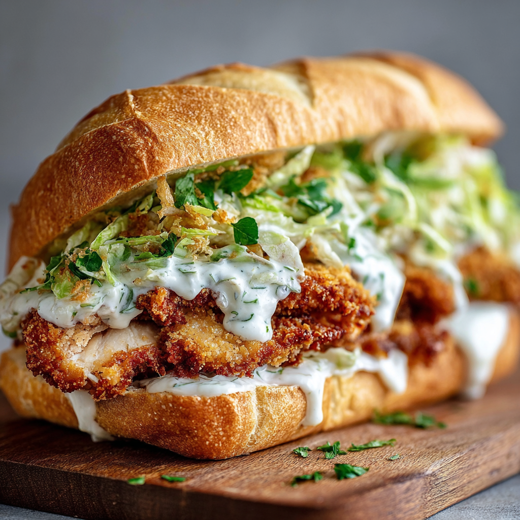 Assembled Crispy Chicken Caesar Sandwich on a plate