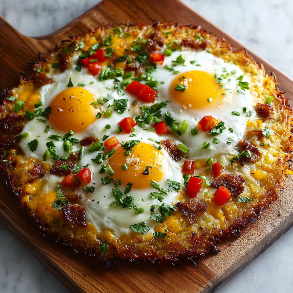 Hash brown crust breakfast pizza in skillet