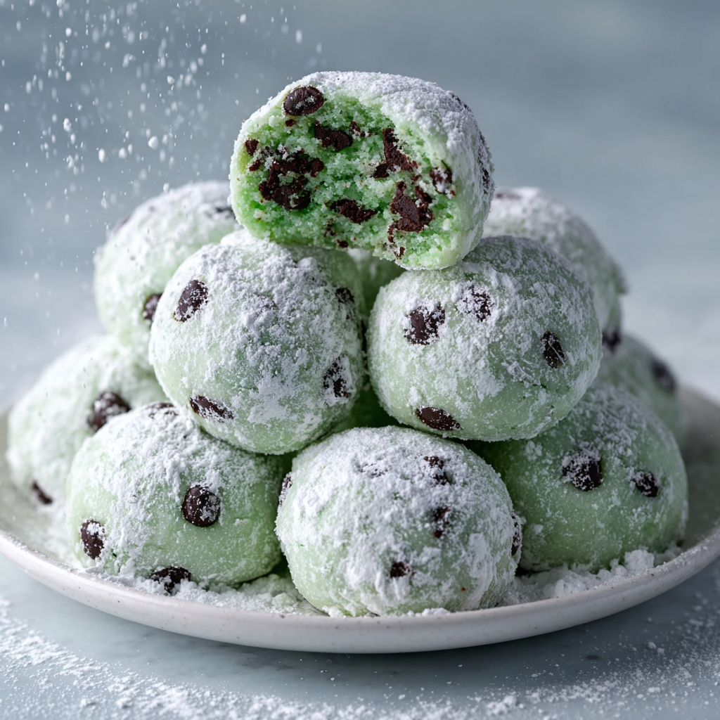 Close-up of a cookie coated in powdered sugar
