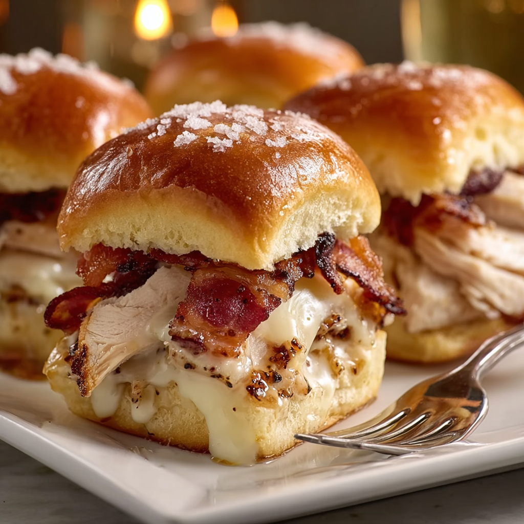 Maple Chicken Bacon Sliders assembled on baking sheet