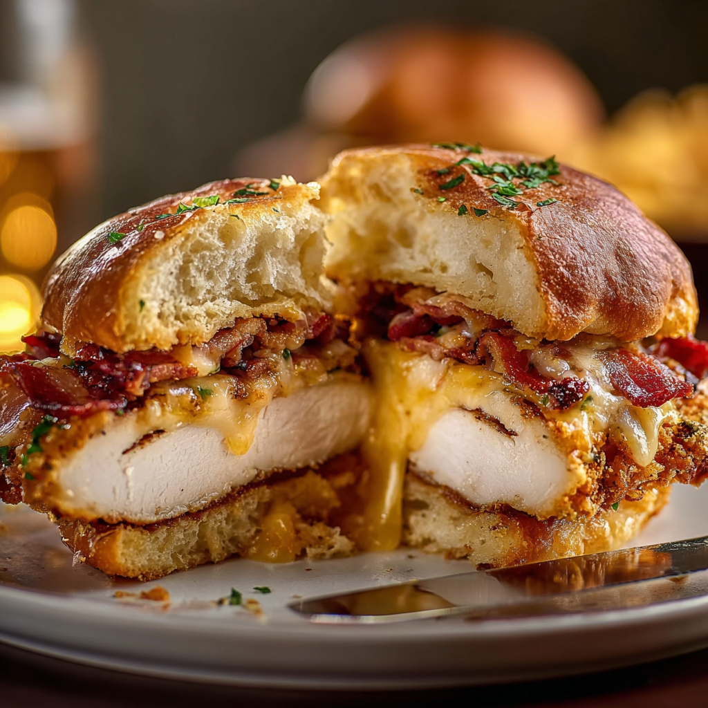 Close-up of slider with melted cheese and maple sheen