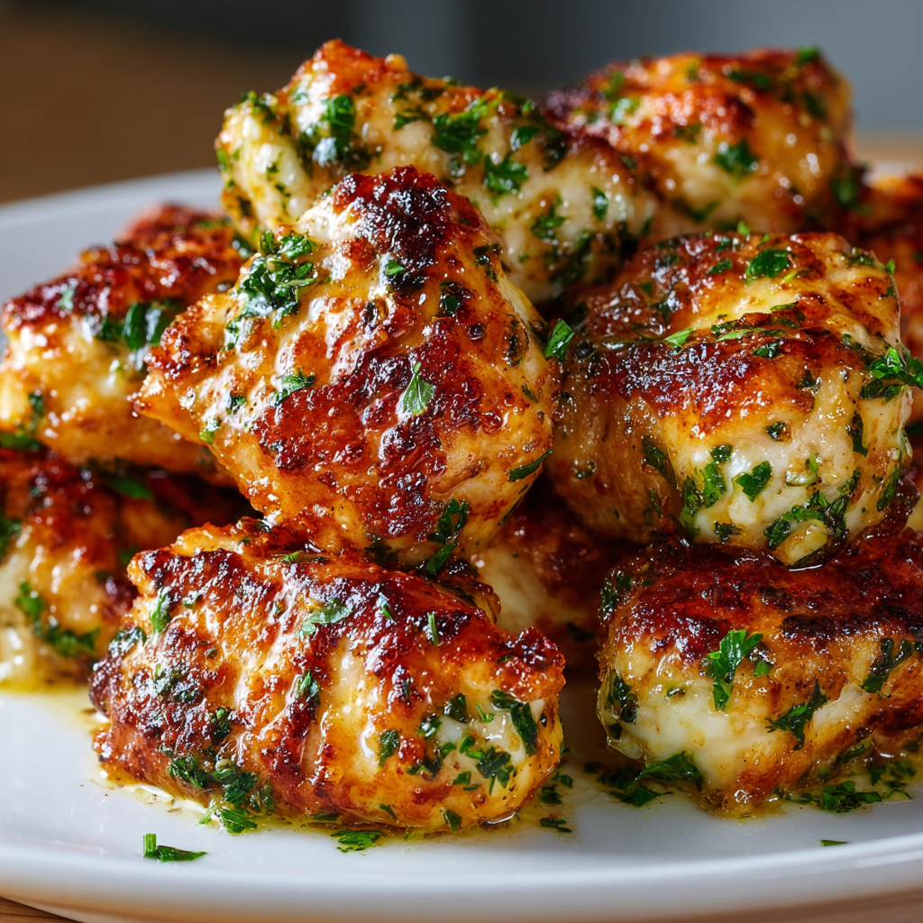 Grilled garlic parmesan chicken skewers on a platter