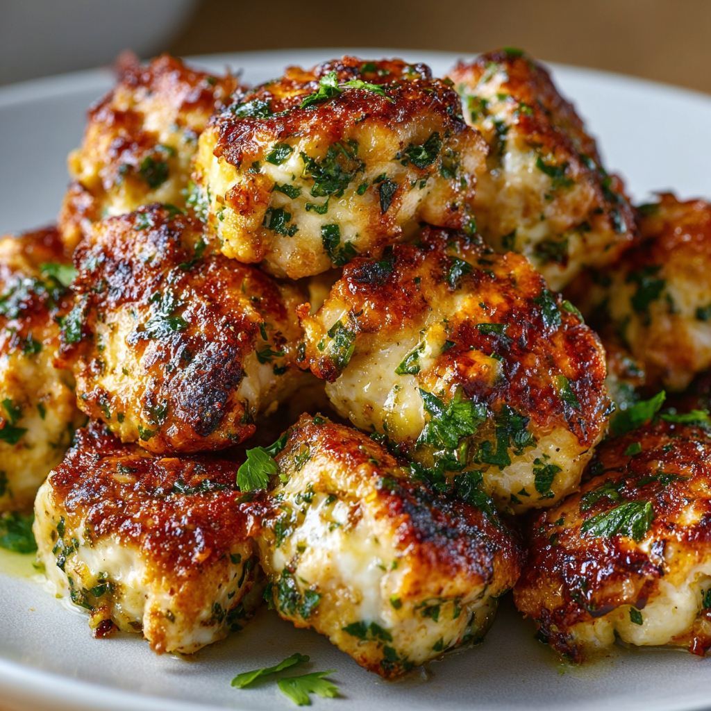Close-up of parmesan crust on grilled chicken skewers