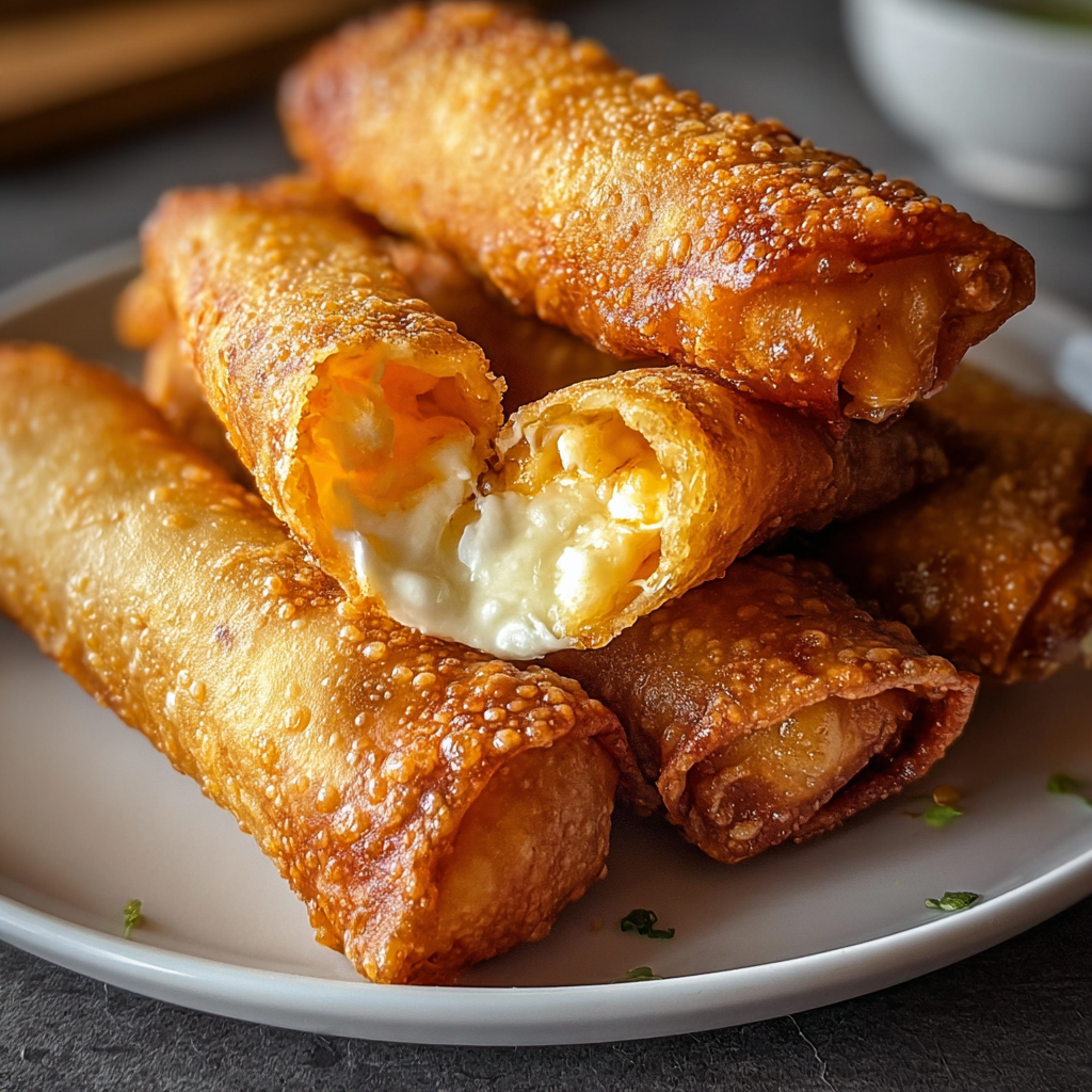 Close-up of an egg roll with dip