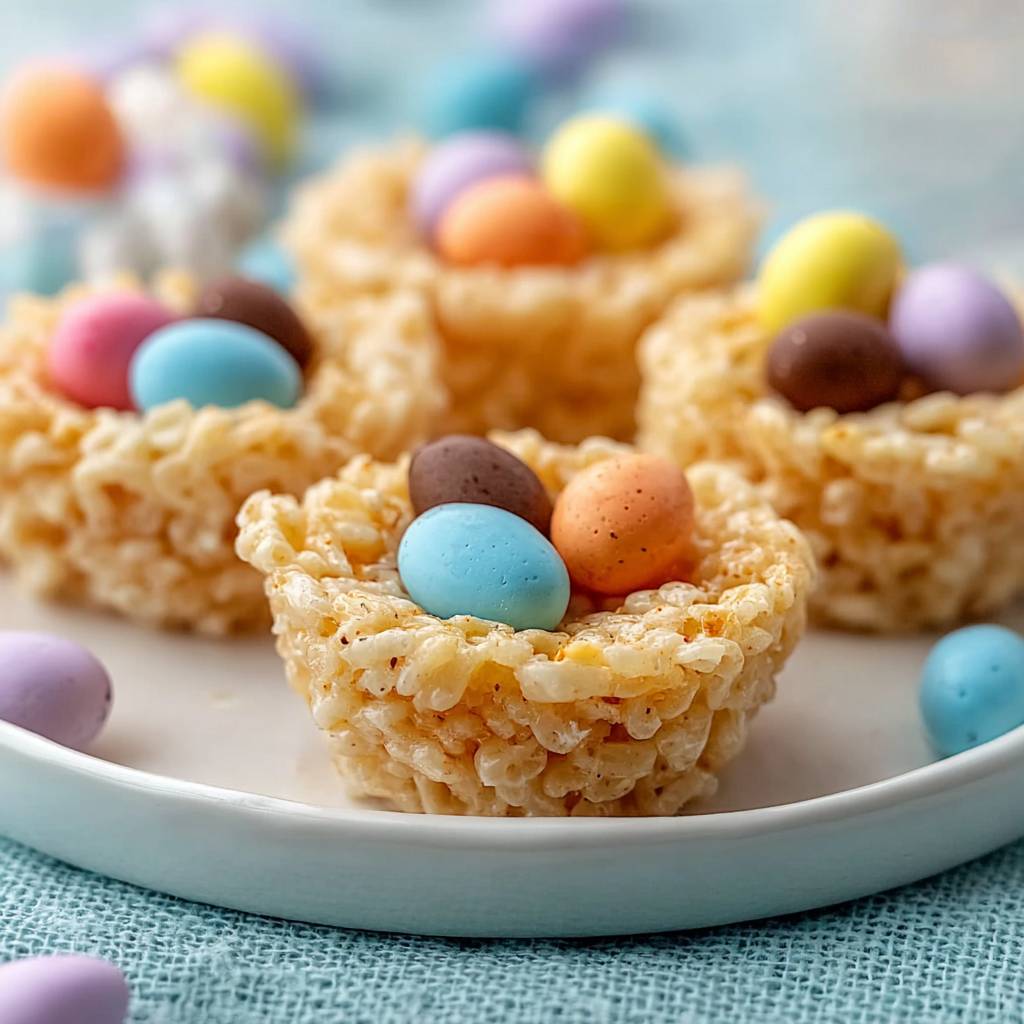 Easter Rice Krispie Nests cooling on a tray