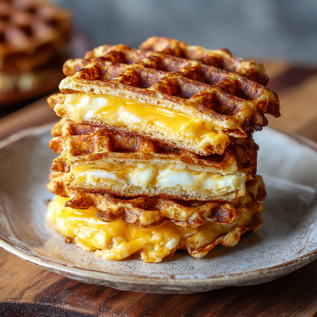 Grilled chaffle sandwich on a wooden board