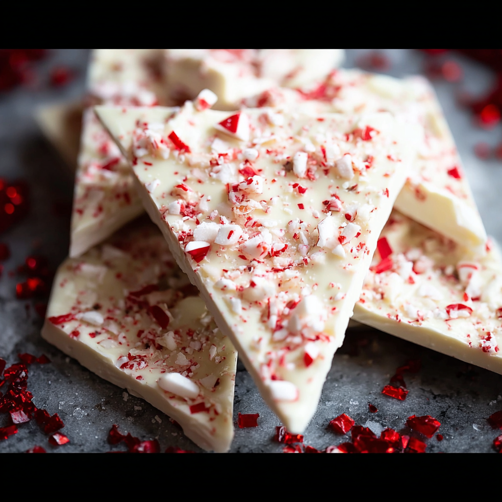 Close up of crushed peppermint and sea salt on white chocolate