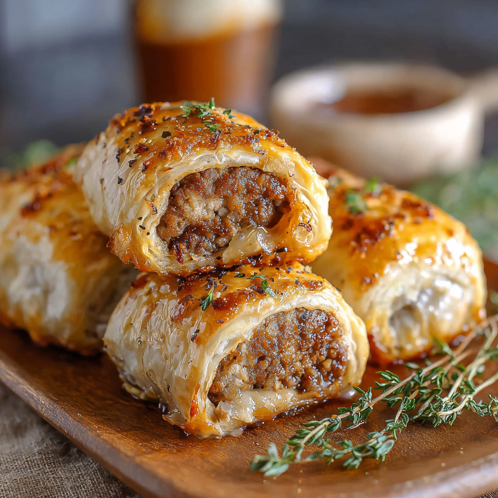 Cut sausage rolls showing filling