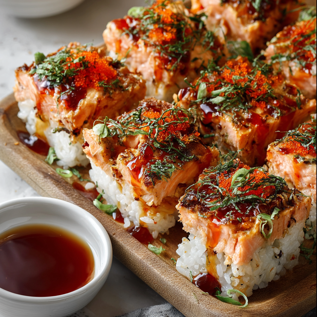 Close up of spicy salmon topping
