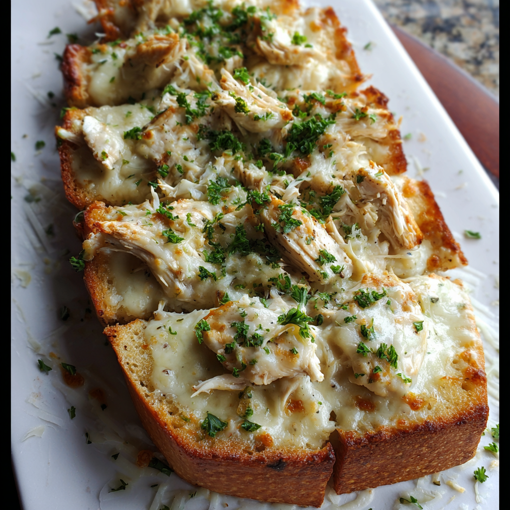 Close-up of garlic butter brushed on thick slices of Italian bread