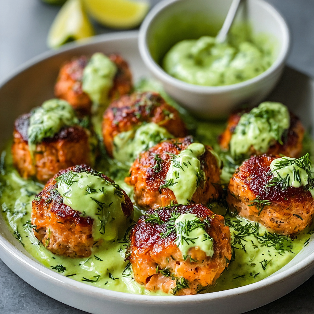 Baked salmon meatballs on a parchment-lined sheet