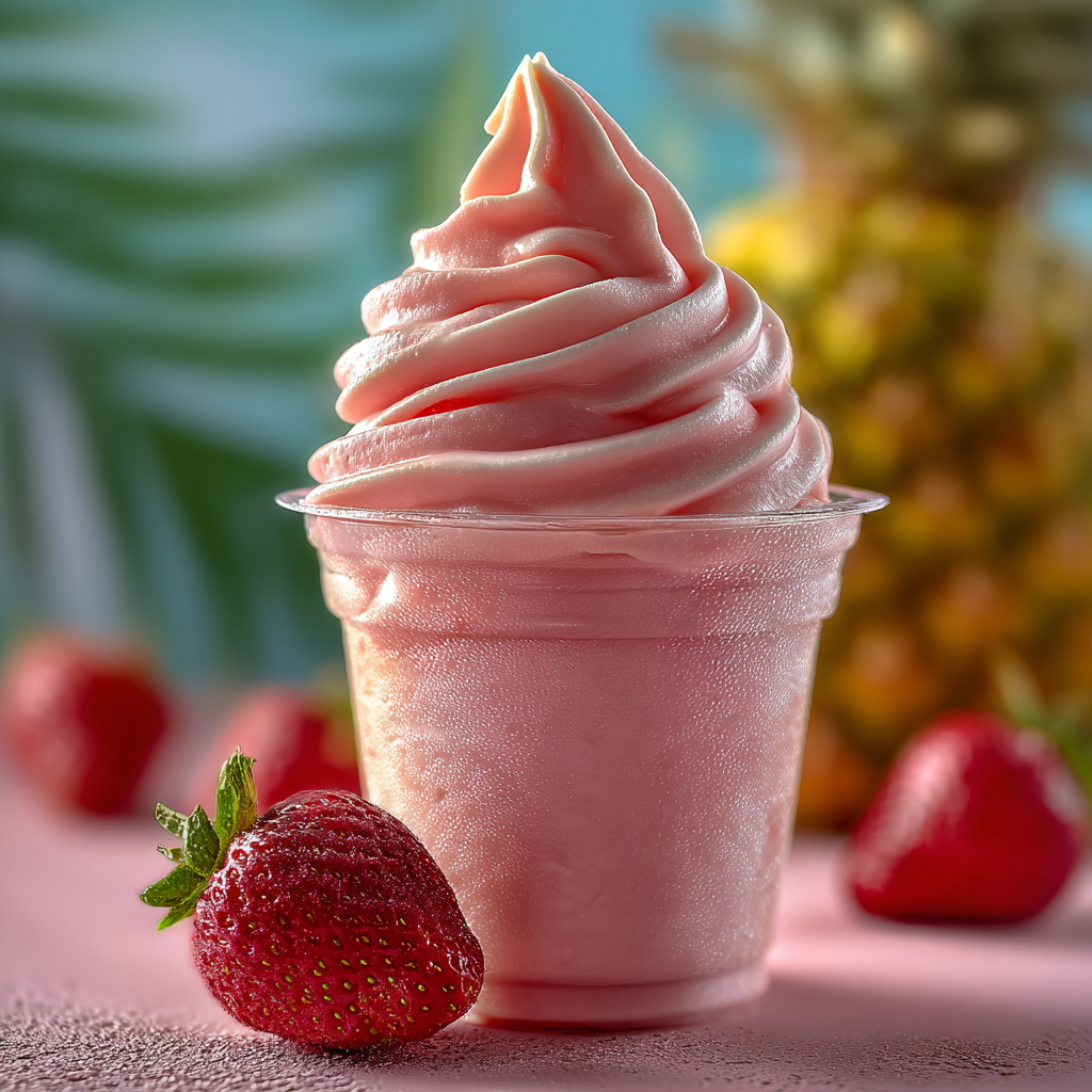 Strawberry Dole Whip in a bowl with bright color