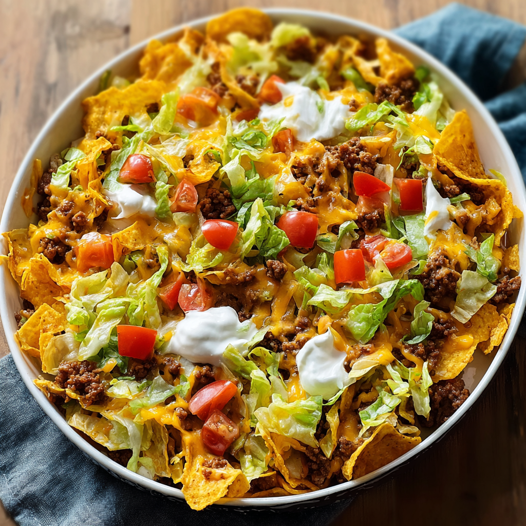 Frito Cowboy Cabbage Bake in casserole dish