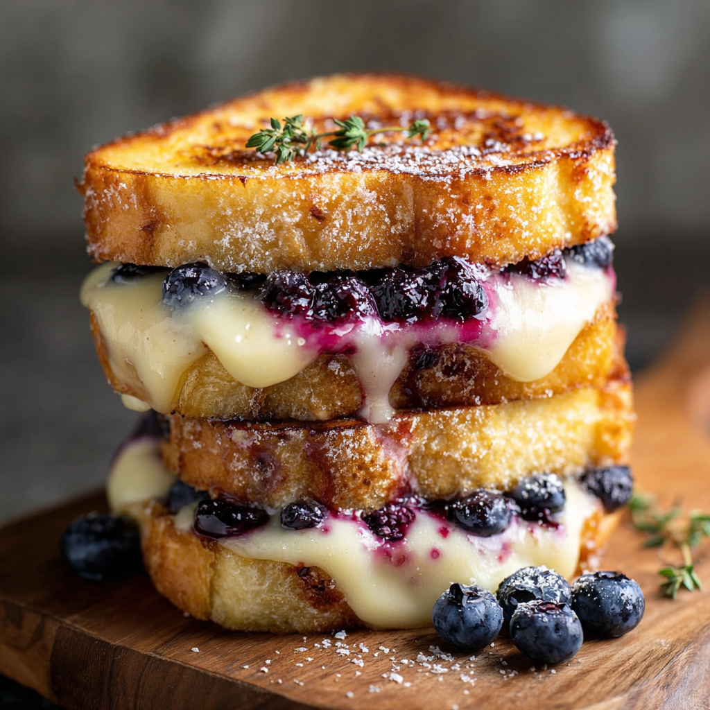 Crispy grilled sandwiches sliced on a cutting board