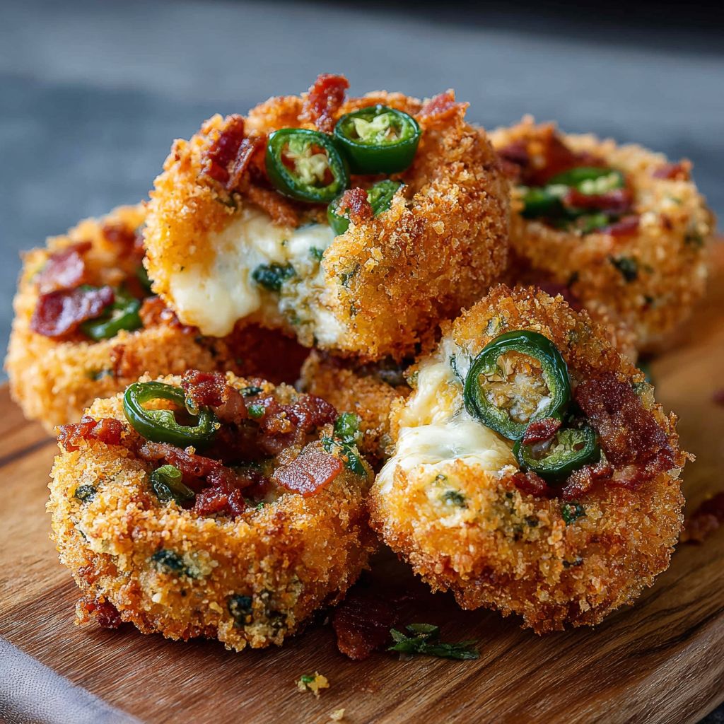Close-up of jalapeño popper filling inside onion ring
