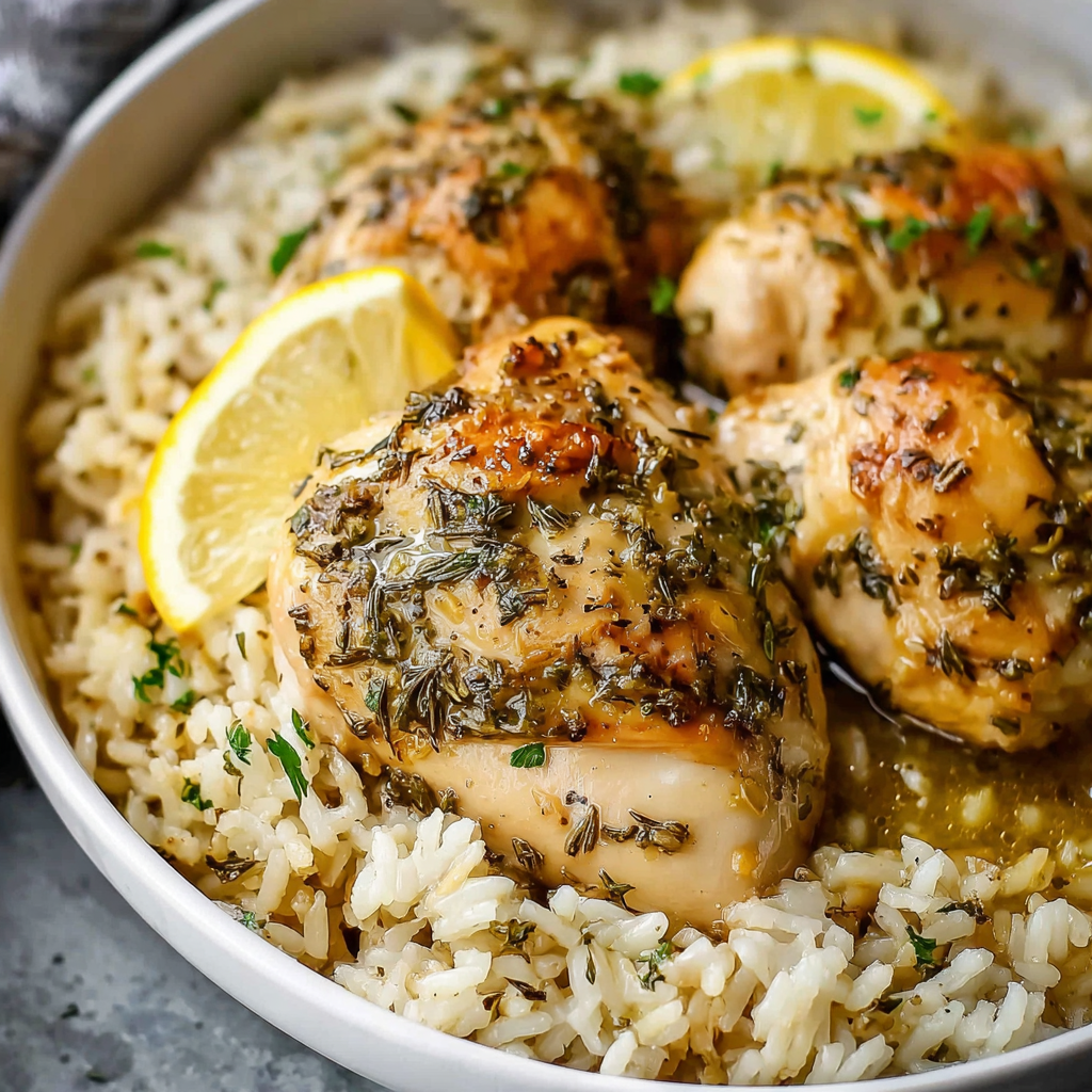 Lemon herb chicken and rice in a slow cooker