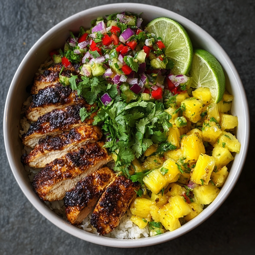 Close-up of pineapple salsa and chopped cilantro