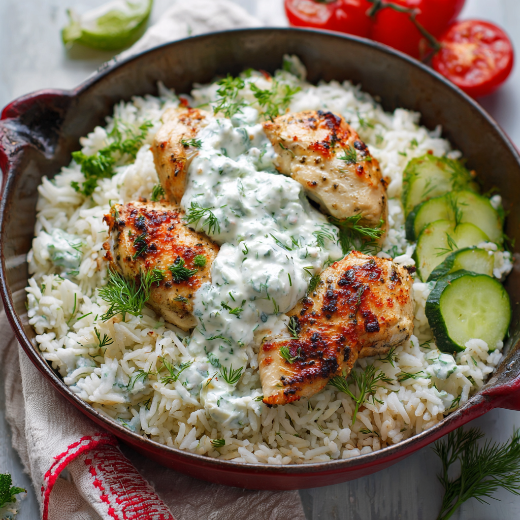 Chicken tzatziki casserole in baking dish