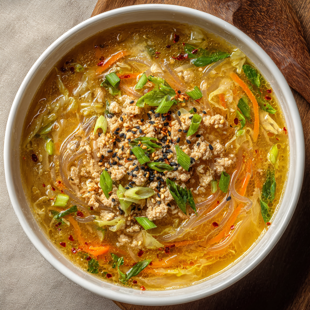 Ingredients for egg roll soup on a countertop
