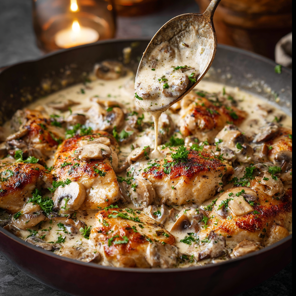 Close-up of creamy stroganoff