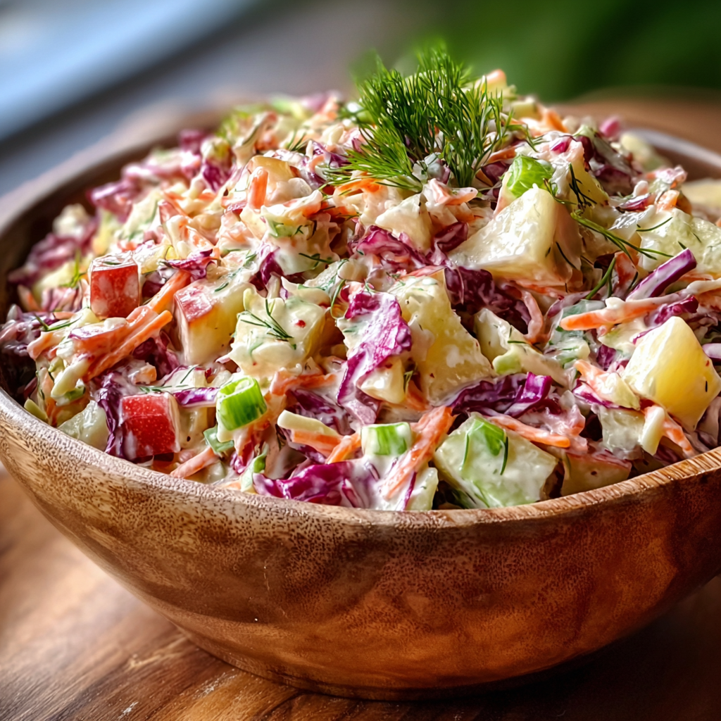 Close-up of shredded cabbage and julienned apple
