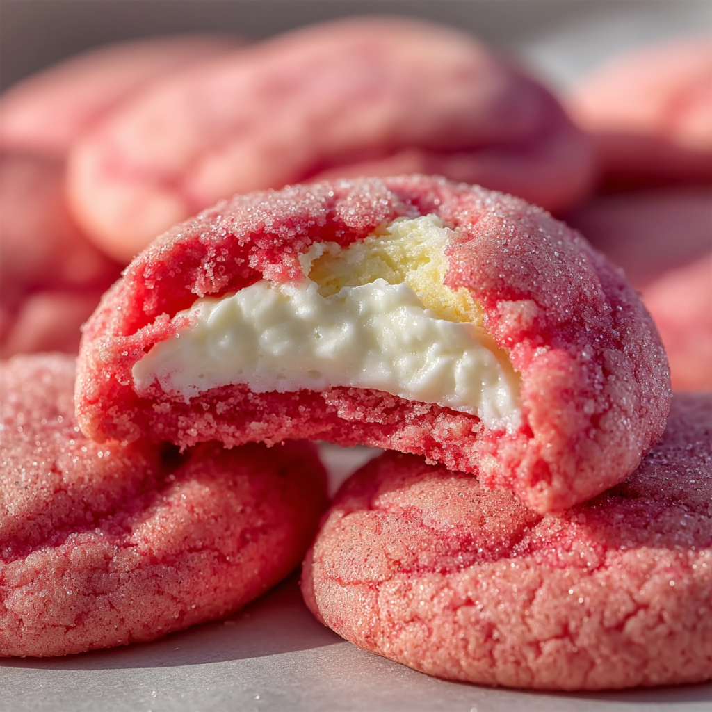 Strawberry cheesecake cookies on parchment
