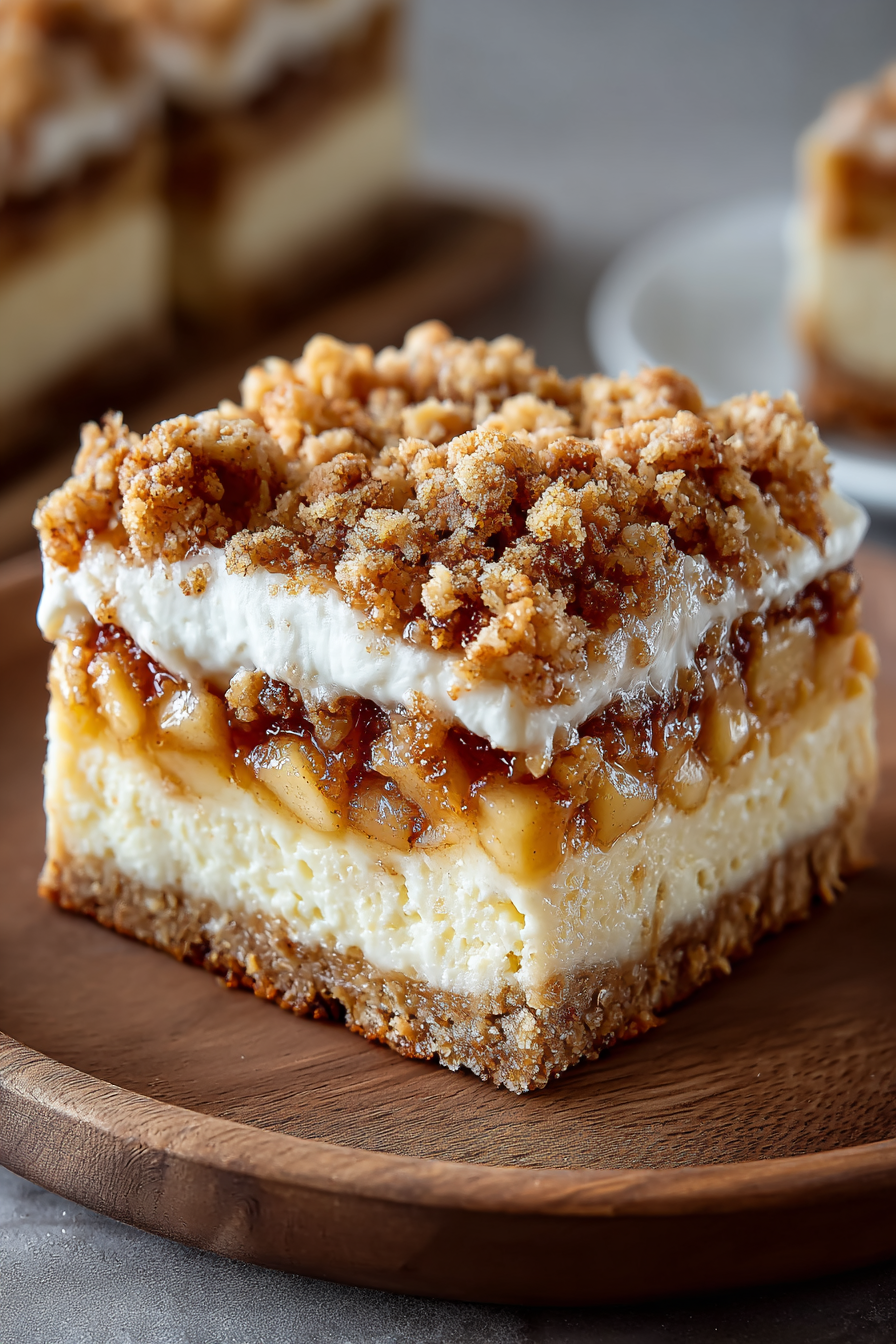 Apple Crisp Cheesecake Bars fresh from the oven