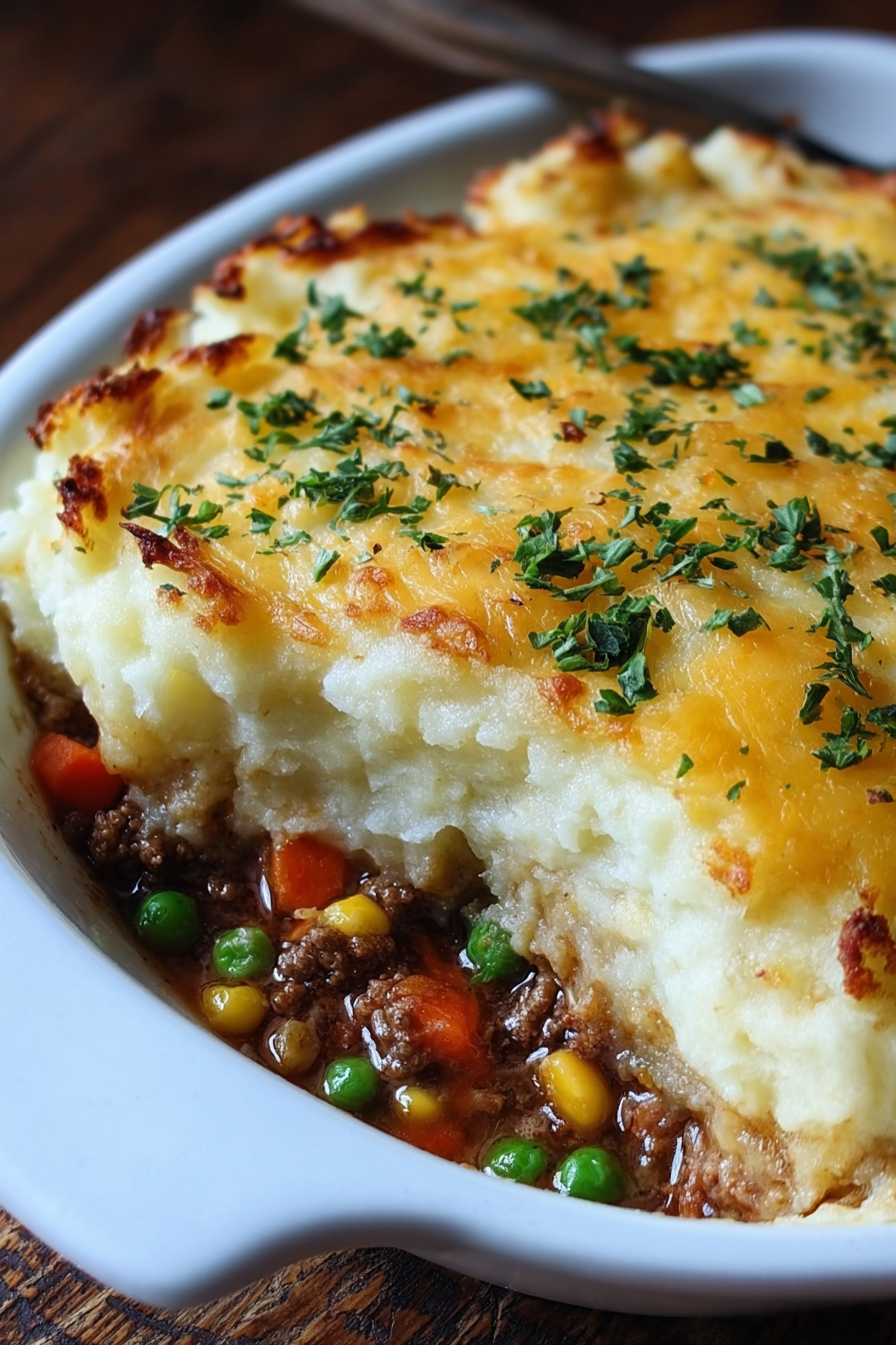 Shepherds pie casserole fresh out of the oven