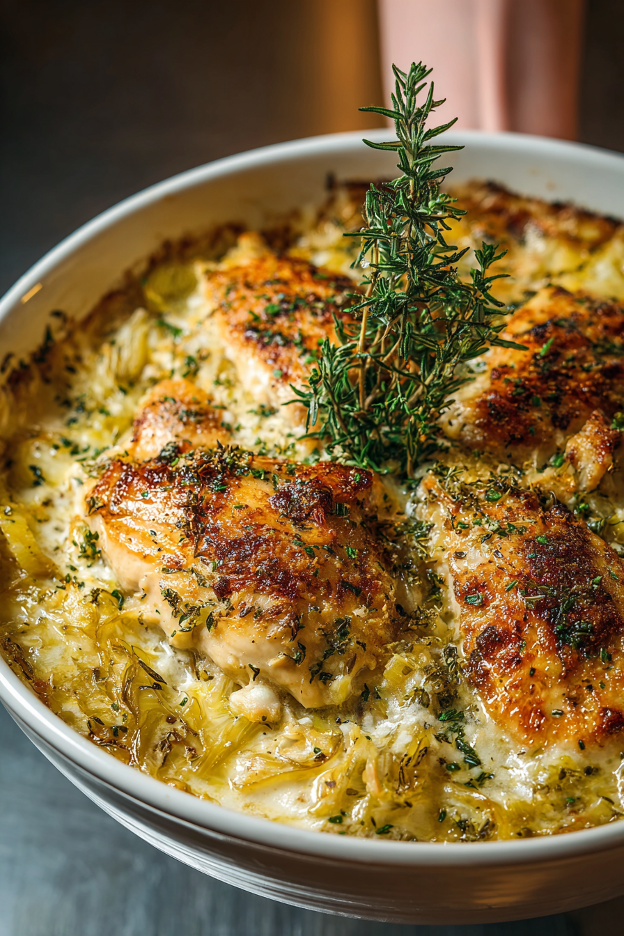 Golden breadcrumb topping on baked casserole