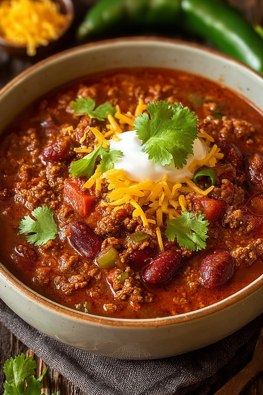 Simmering homemade chili in a pot