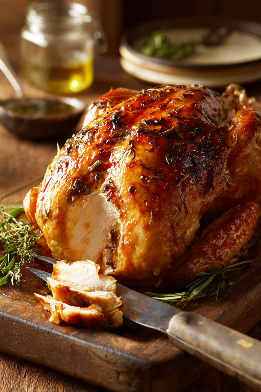 Sliced roast turkey with herbs