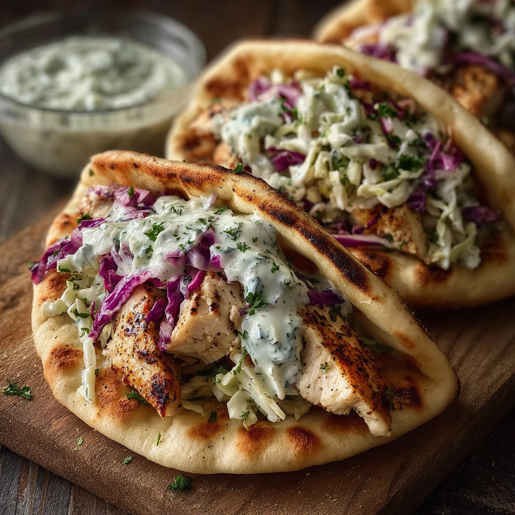Chicken Pitas with Herby Ranch Slaw