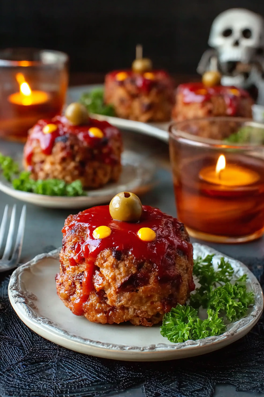 Close-up of glazed mini meatloaves