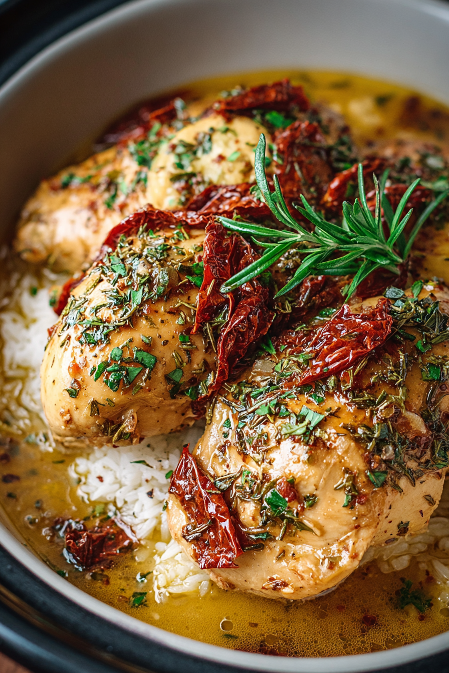 Creamy sun-dried tomato sauce over chicken